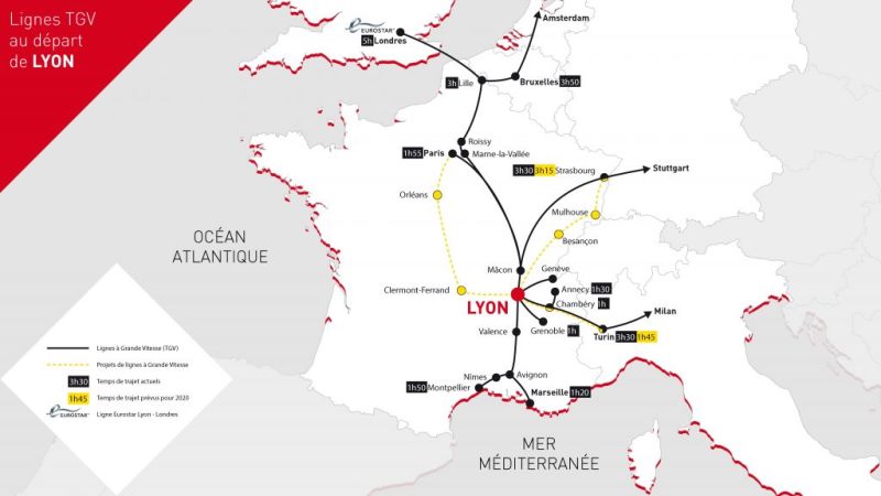 Lignes TGV au départ de Lyon